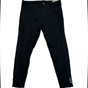 Reebok Sport XL Playdry Black RE Tight Workout Skinny Fit Mesh Panel Zipper Hem